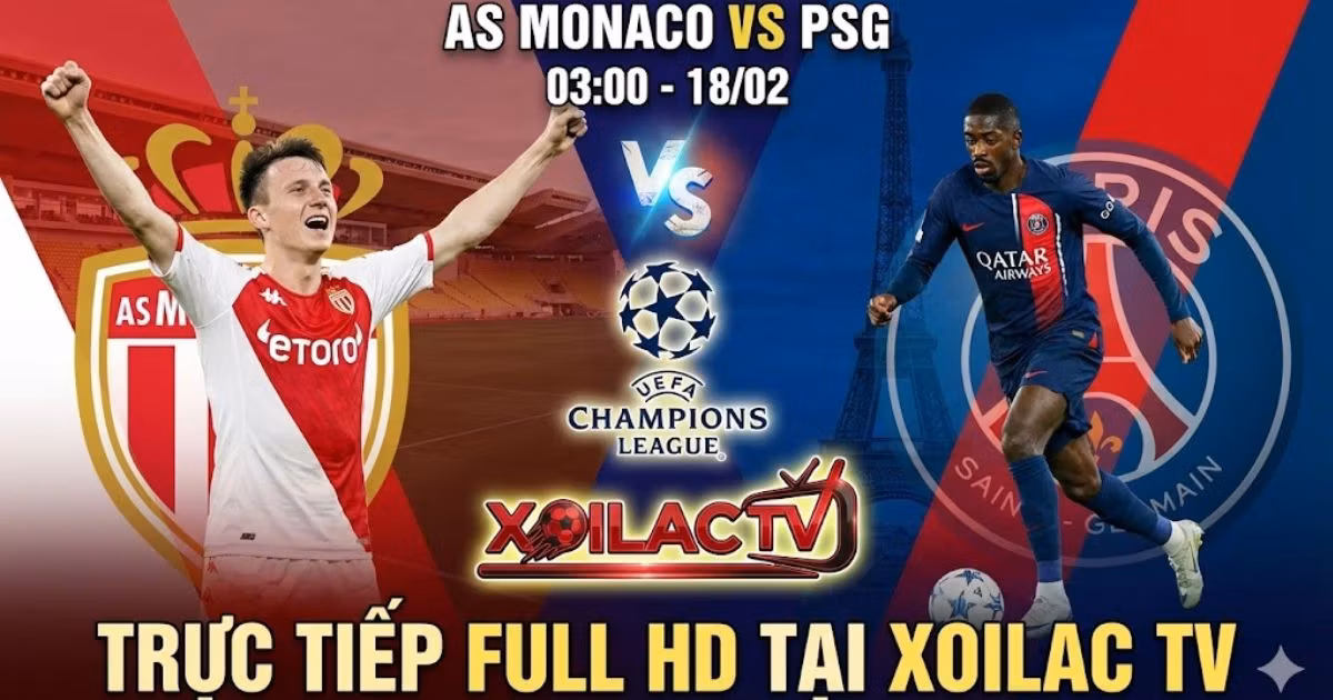 Poster xem trực tiếp bóng đá Monaco vs PSG vòng Play-off Cúp C1 trên Xoilac TV - Đối đầu giữa Golovin và Dembele