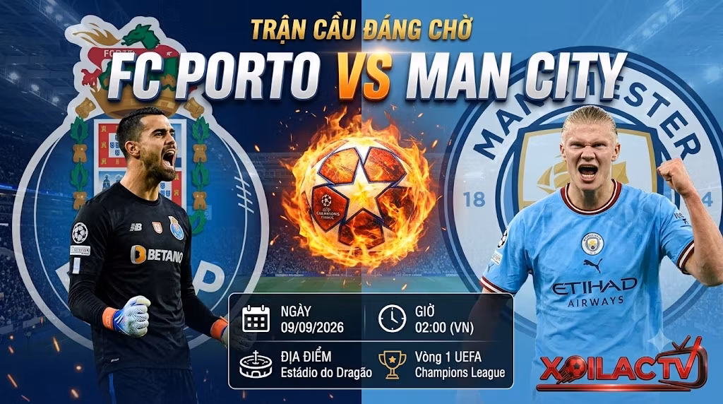 Ảnh bìa nhận định, soi kèo trực tiếp bóng đá FC Porto vs Manchester City vòng 1 Champions League cùng chuyên gia Xoilac TV.